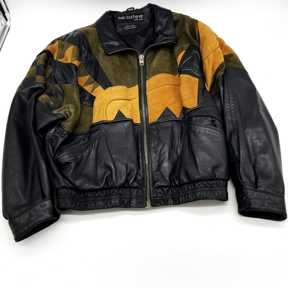 Vtg Extremely Rare Marc Buchanan Pelle Leather/Seude Mens Size-42 Bomber Jacket